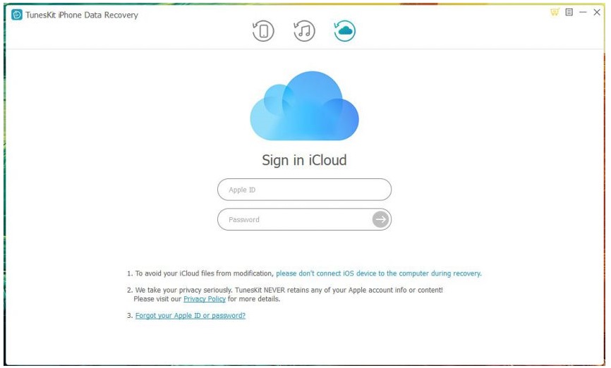 TunesKit restore from iCloud