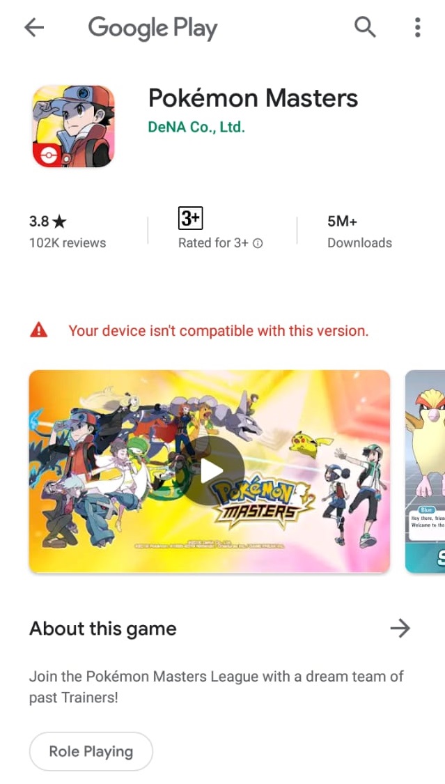 Pokémon Masters not compatible