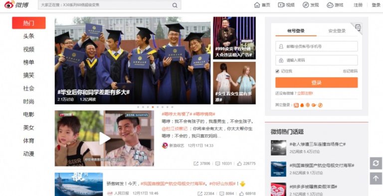 Weibo: Mandarin interface