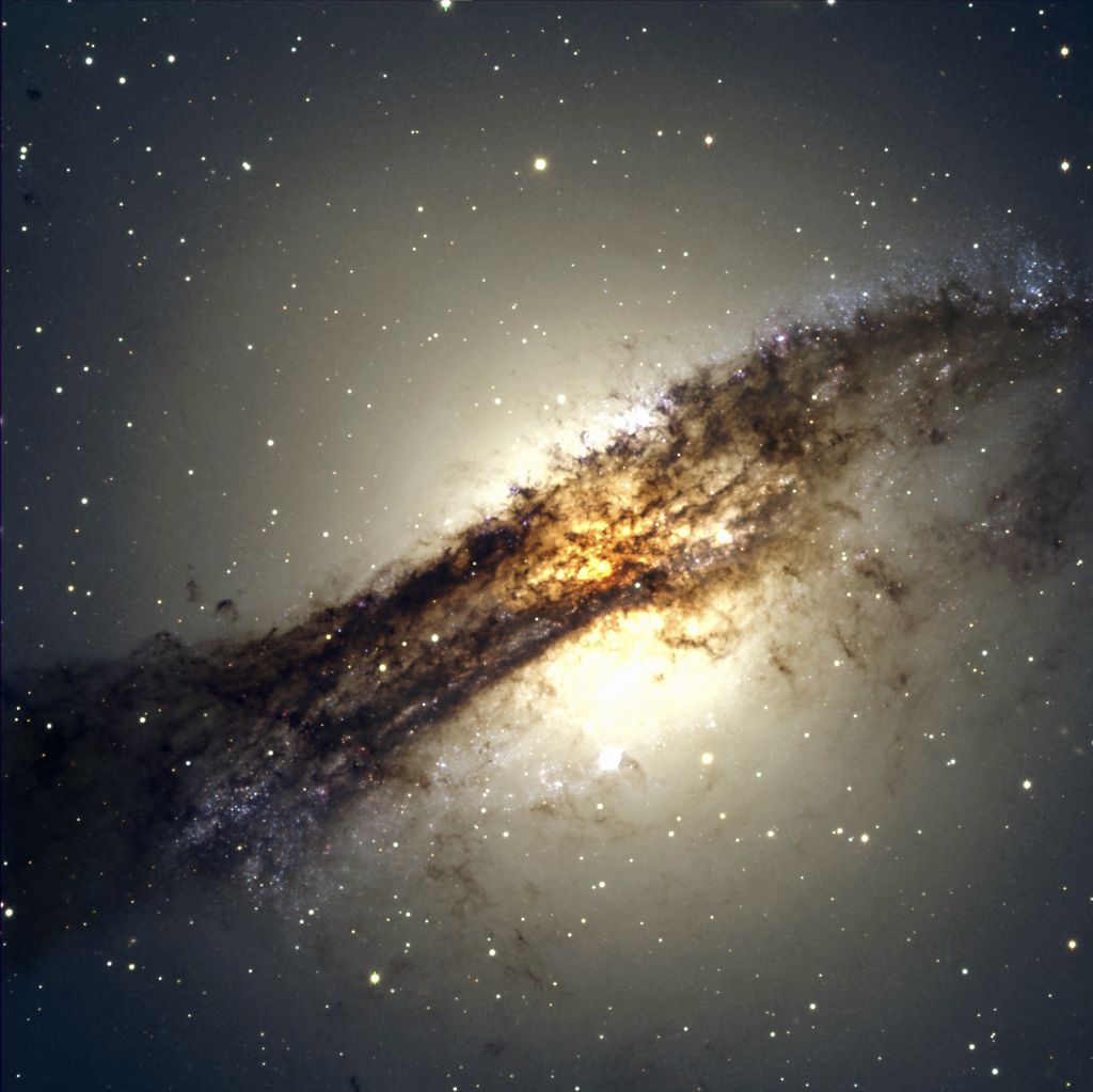 Centaur Galaxy A has spiral arms hidden by dust cloud