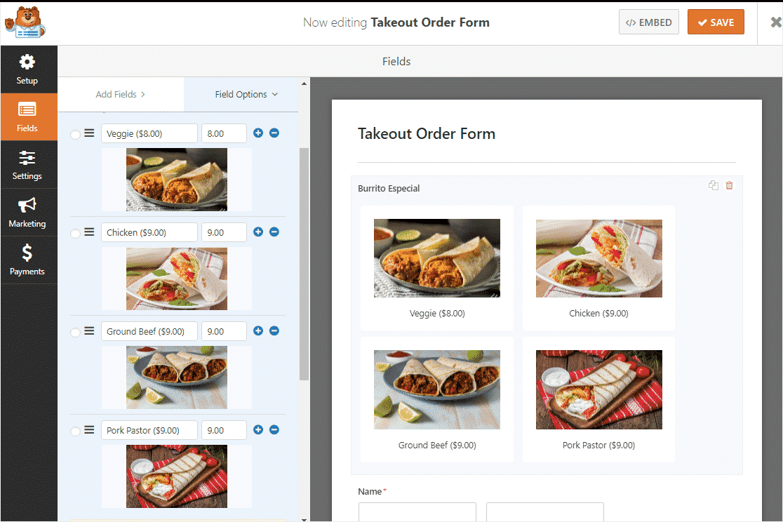 online restaurant order form with WordPress 10