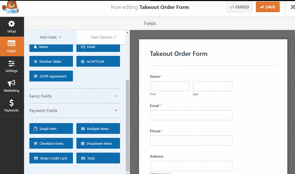 online restaurant order form with WordPress 6