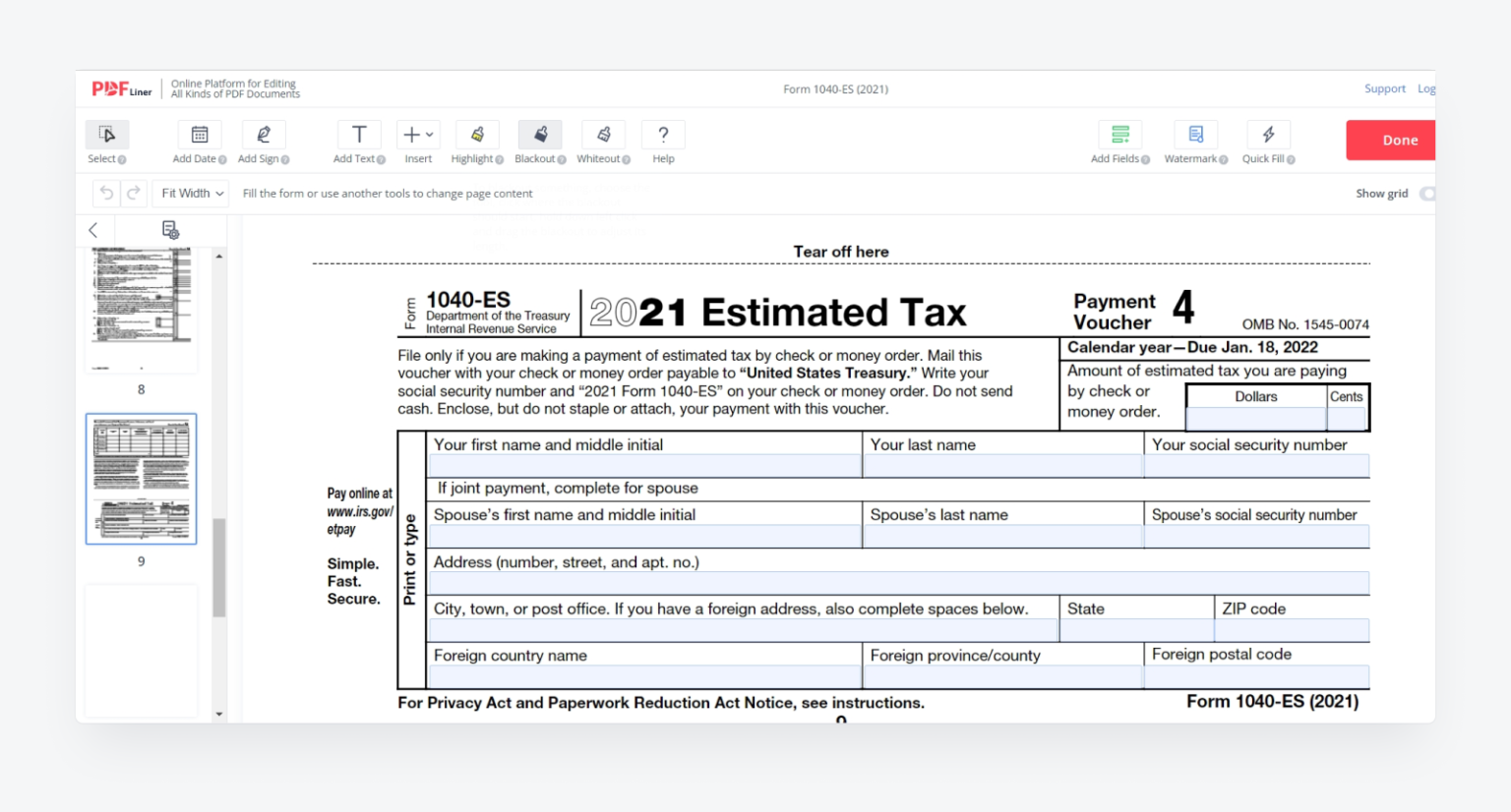 How to Pay Federal Estimated Taxes Online Using IRS Form 1040ES